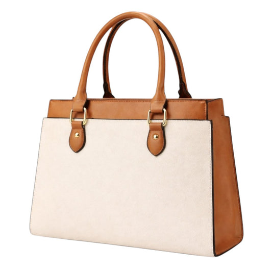 Fibez Elegant Two-Tone Leather Top Handle Handbag for Women