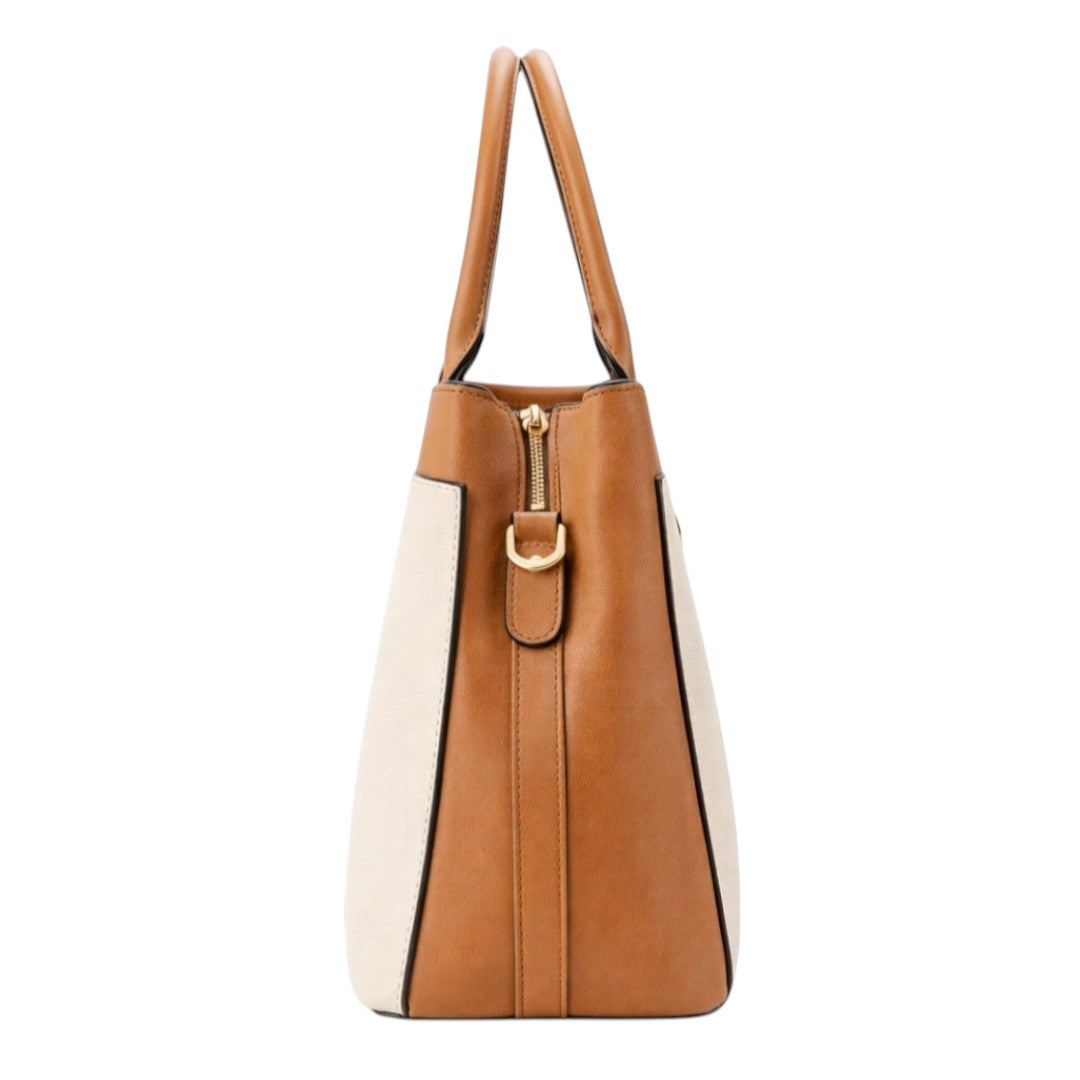 Fibez Elegant Two-Tone Leather Top Handle Handbag for Women